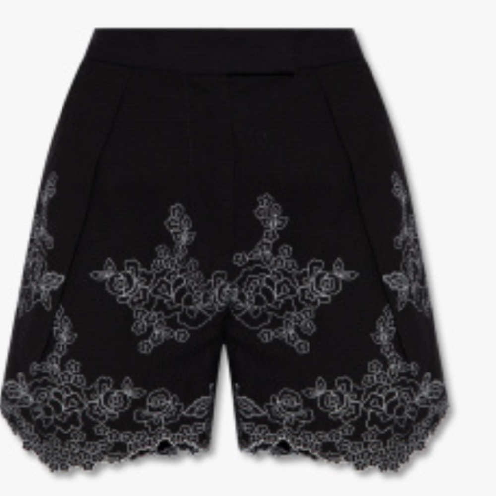 Erdem Violeta Black Floral Embroidered Women's Shorts size 8